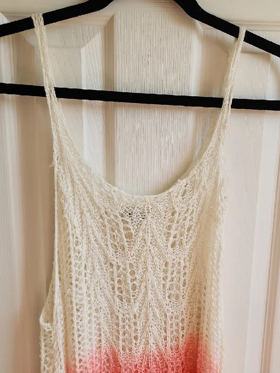 Buffalo David Bitton Cream to Coral Fringe Crochet Camisole sz M - Picture 2 of 6